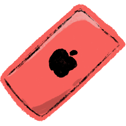 Phone shape in shades of red with an apple logo